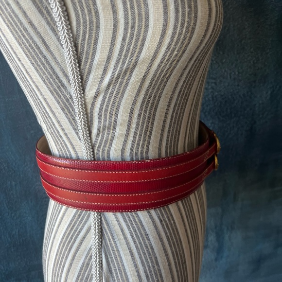 LANCEL red belt python embossed with leather trim. - Picture 7 of 10